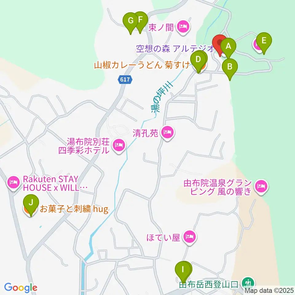 ゆふいんラヂオ局周辺のファミレス・ファーストフード一覧地図