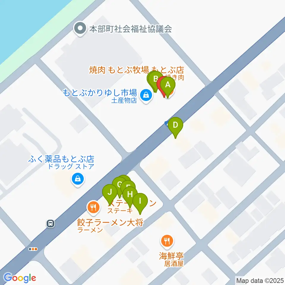 ちゅらハートFMもとぶ周辺のファミレス・ファーストフード一覧地図