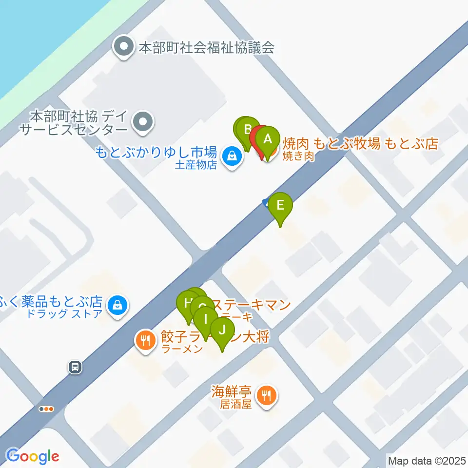 ちゅらハートFMもとぶ周辺のファミレス・ファーストフード一覧地図