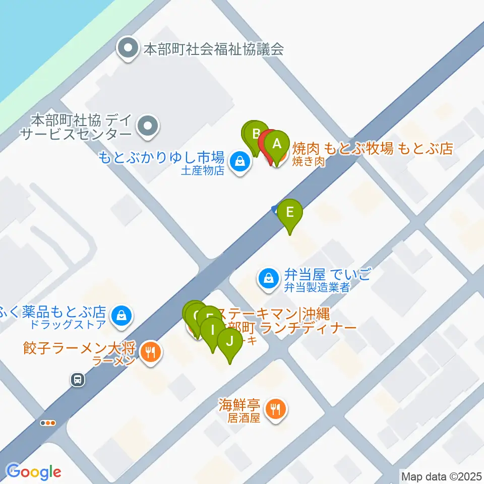 ちゅらハートFMもとぶ周辺のファミレス・ファーストフード一覧地図