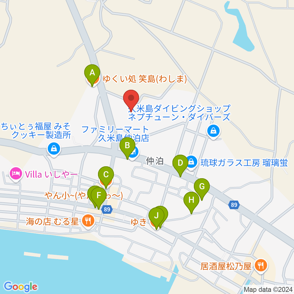 FMくめじま周辺のファミレス・ファーストフード一覧地図