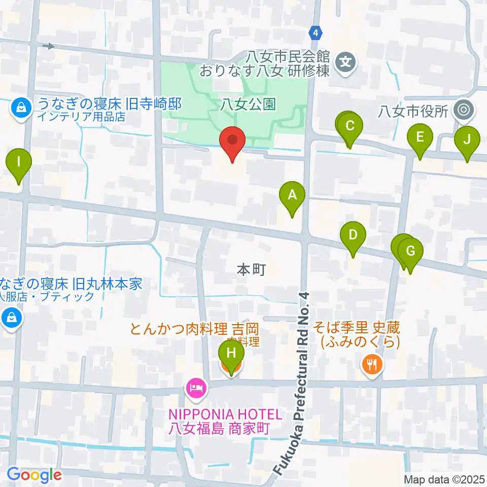 八女文化会館周辺のファミレス・ファーストフード一覧地図