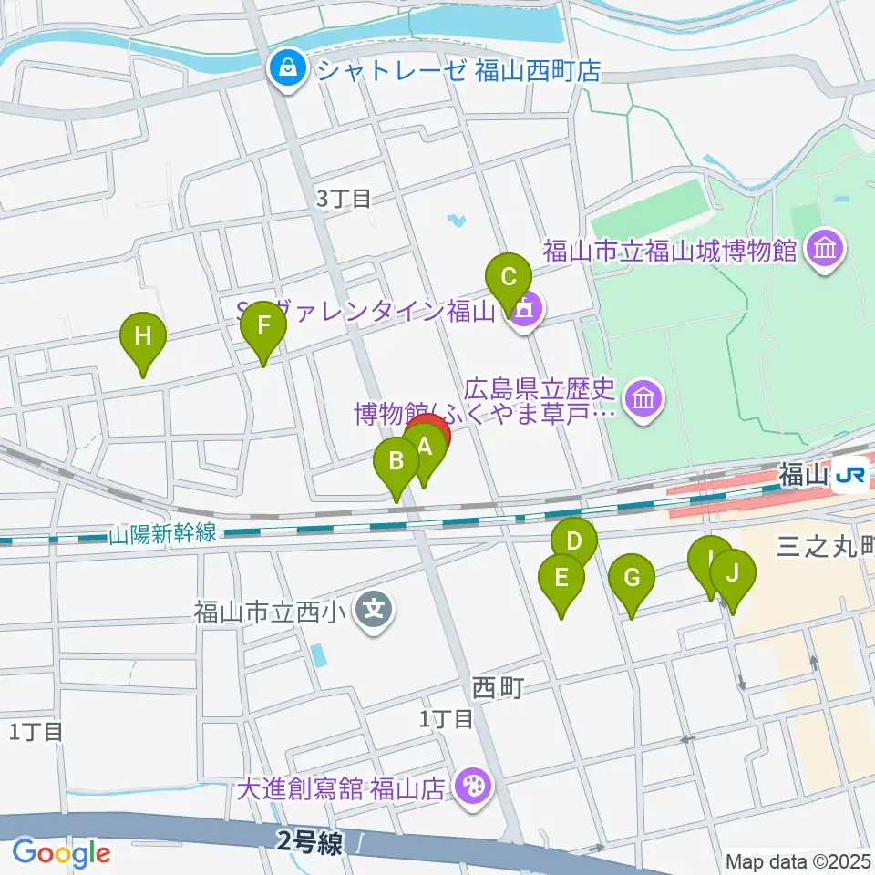 レディオBINGO エフエムふくやま周辺のファミレス・ファーストフード一覧地図