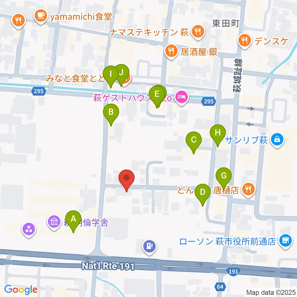 エフエム萩周辺のファミレス・ファーストフード一覧地図