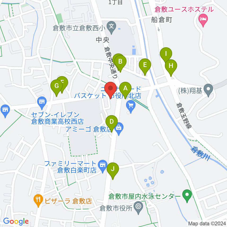 FMくらしき周辺のファミレス・ファーストフード一覧地図