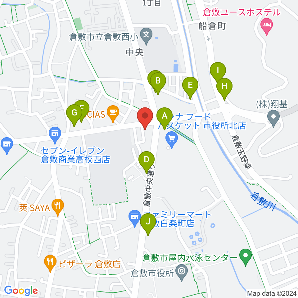 FMくらしき周辺のファミレス・ファーストフード一覧地図