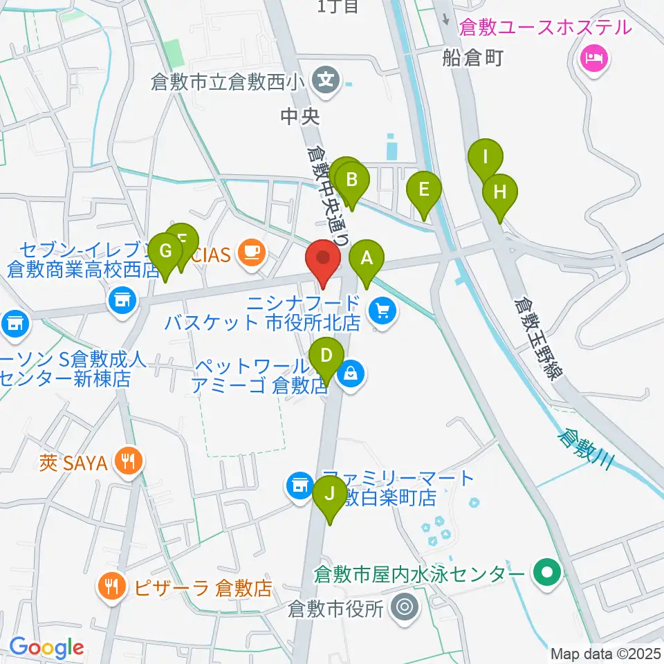 FMくらしき周辺のファミレス・ファーストフード一覧地図