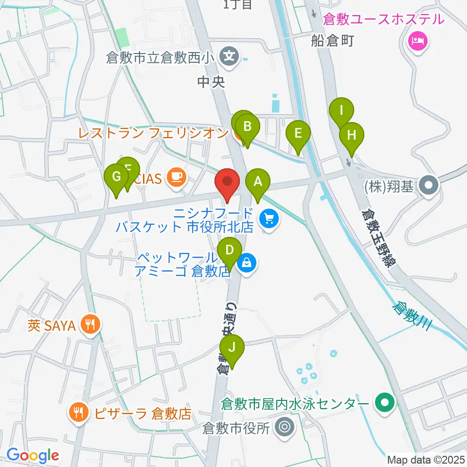 FMくらしき周辺のファミレス・ファーストフード一覧地図