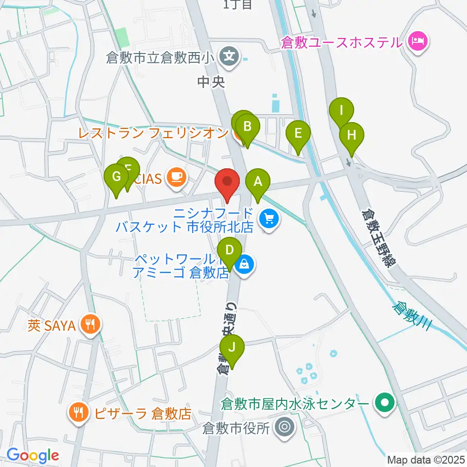 FMくらしき周辺のファミレス・ファーストフード一覧地図