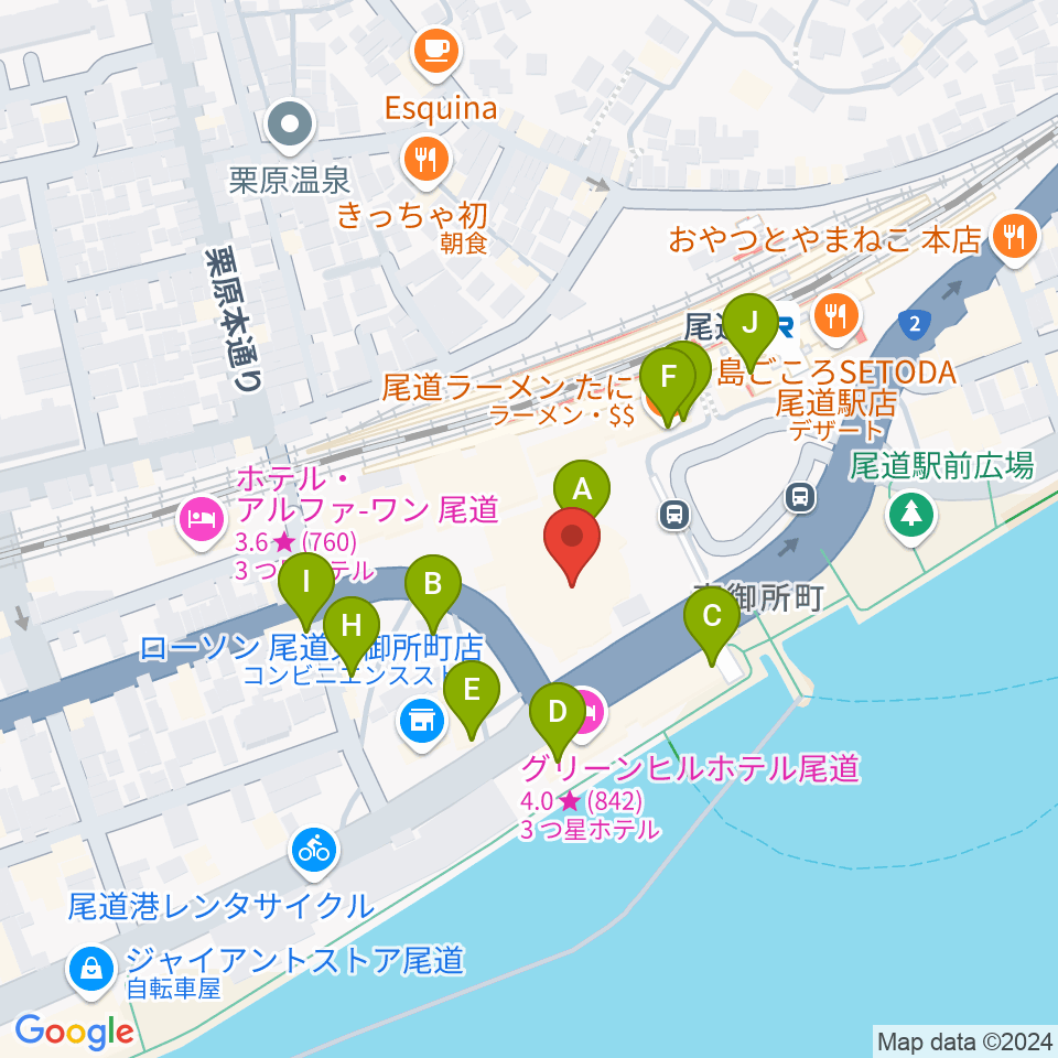 エフエムおのみち周辺のファミレス・ファーストフード一覧地図