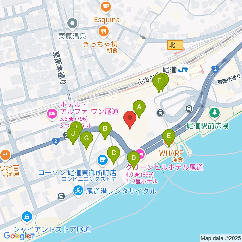 エフエムおのみち周辺のファミレス・ファーストフード一覧地図