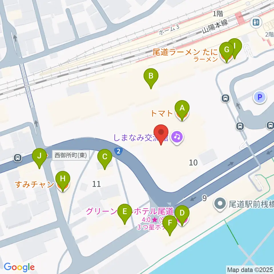 エフエムおのみち周辺のファミレス・ファーストフード一覧地図