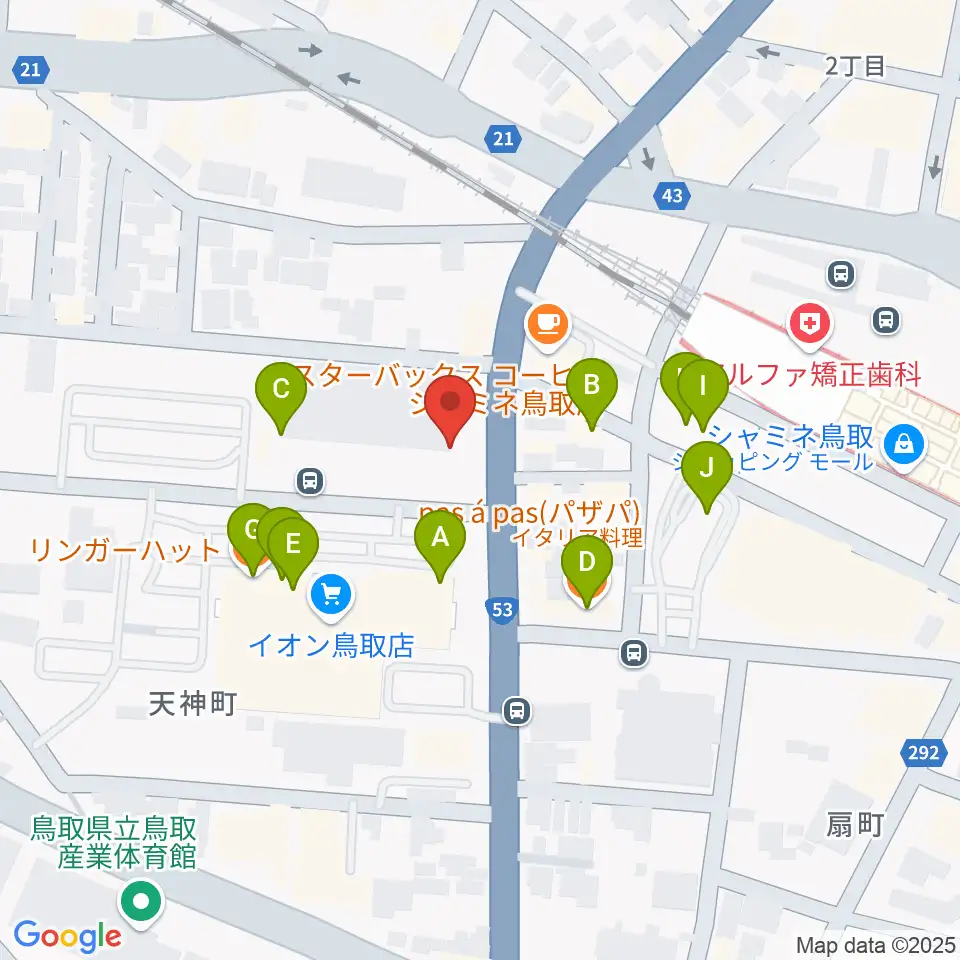 FM鳥取周辺のファミレス・ファーストフード一覧地図