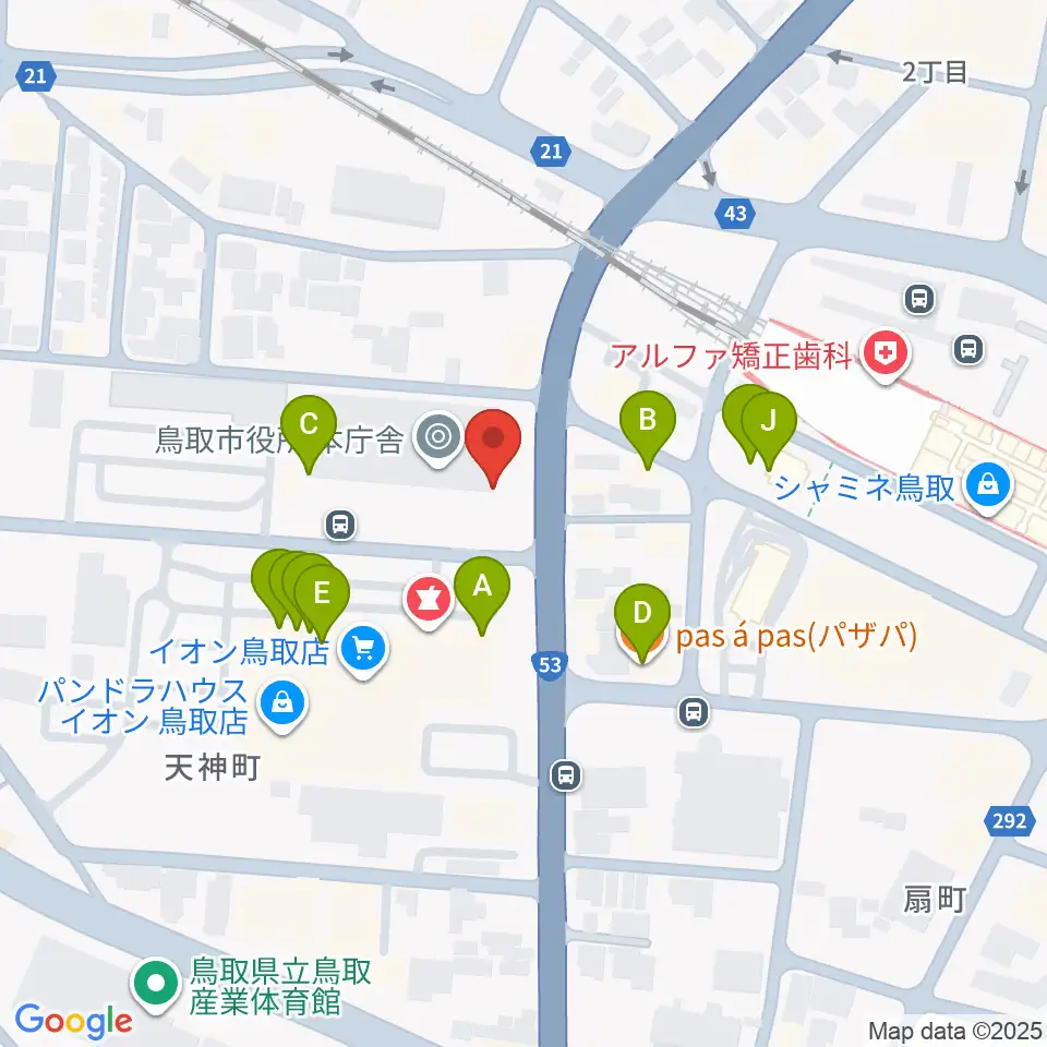 FM鳥取周辺のファミレス・ファーストフード一覧地図
