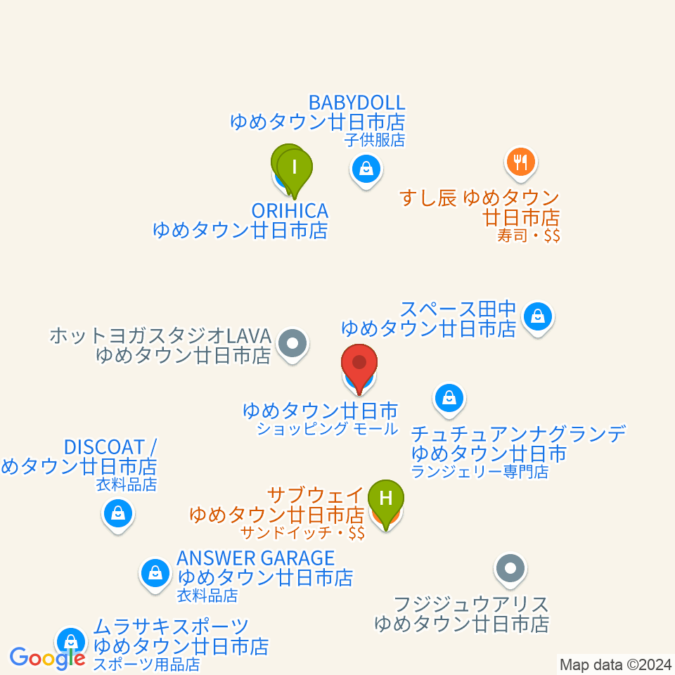 FMはつかいち周辺のファミレス・ファーストフード一覧地図