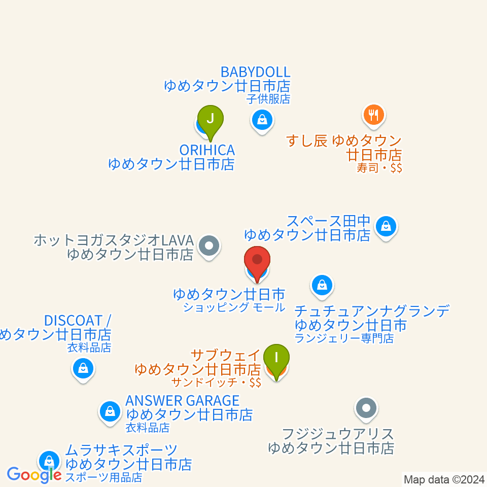 FMはつかいち周辺のファミレス・ファーストフード一覧地図