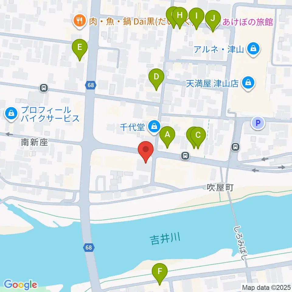 エフエムつやま周辺のファミレス・ファーストフード一覧地図