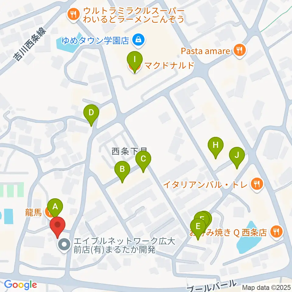 FM東広島周辺のファミレス・ファーストフード一覧地図