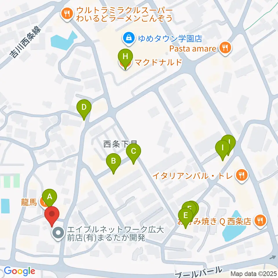 FM東広島周辺のファミレス・ファーストフード一覧地図
