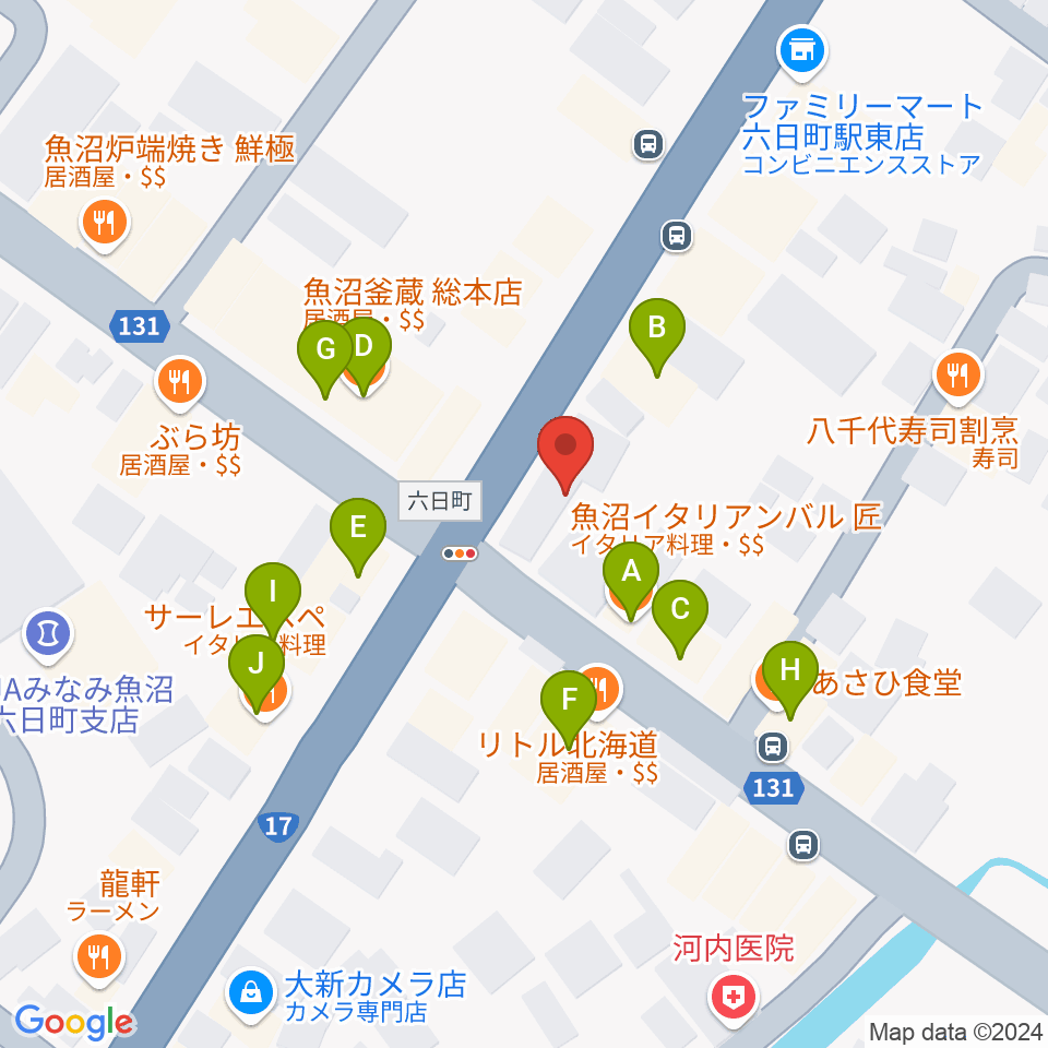 FMゆきぐに周辺のファミレス・ファーストフード一覧地図