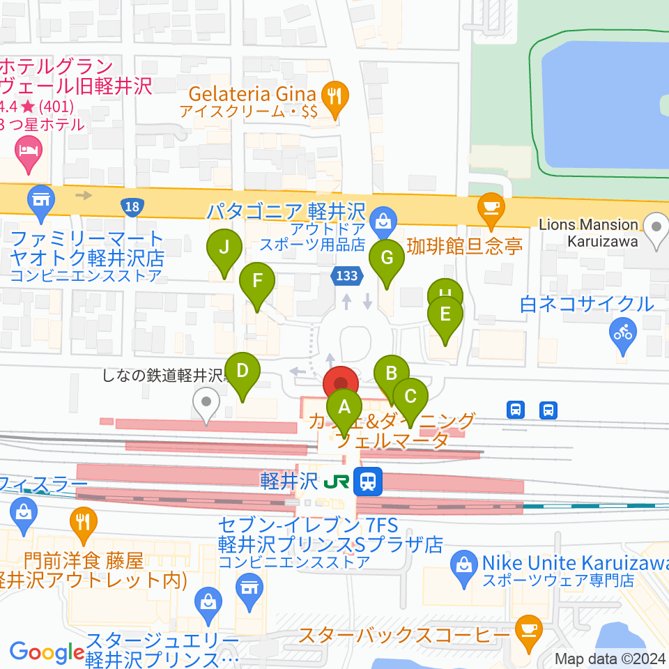 FM軽井沢周辺のファミレス・ファーストフード一覧地図