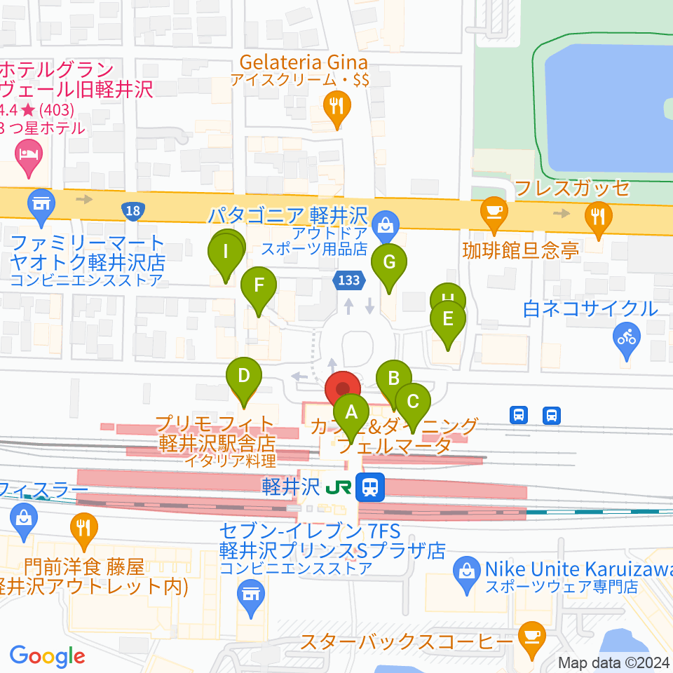 FM軽井沢周辺のファミレス・ファーストフード一覧地図