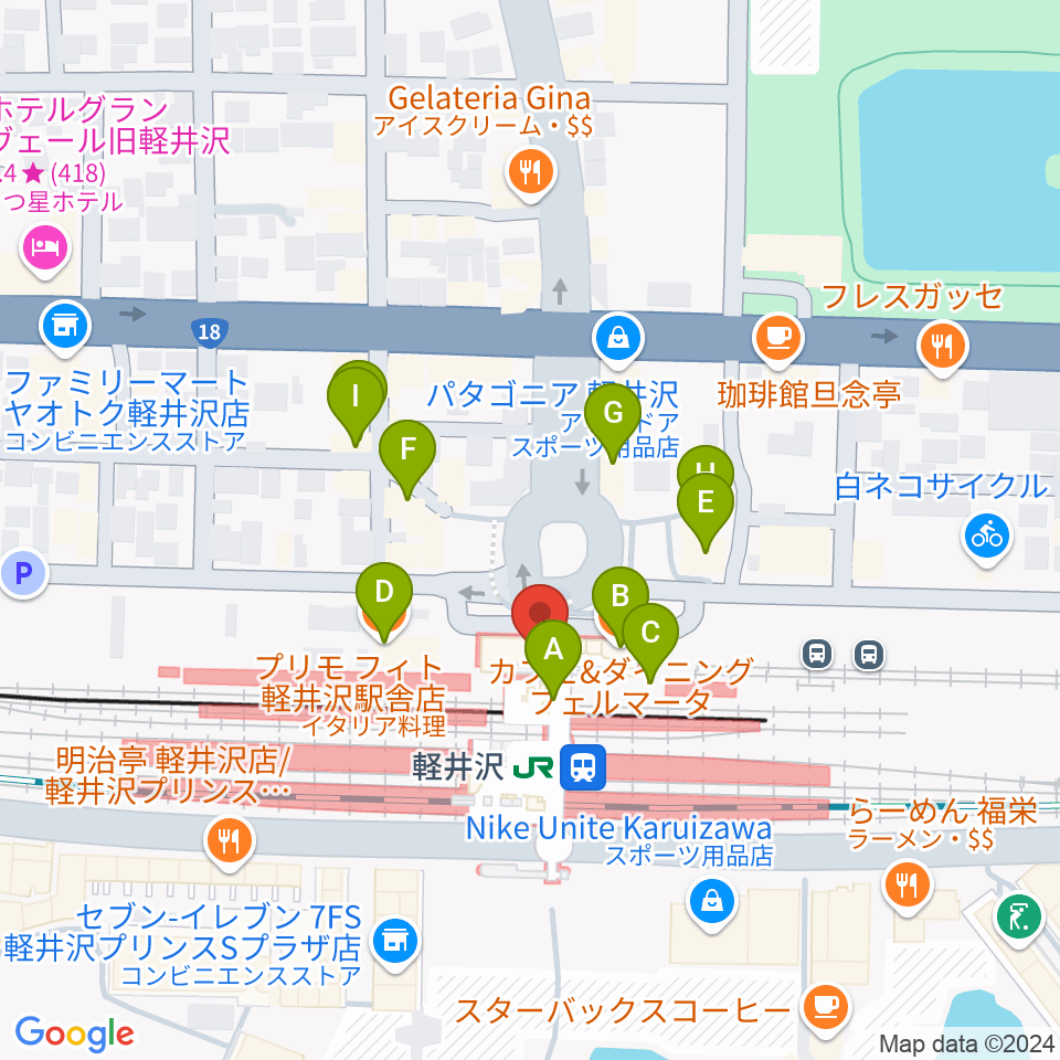 FM軽井沢周辺のファミレス・ファーストフード一覧地図