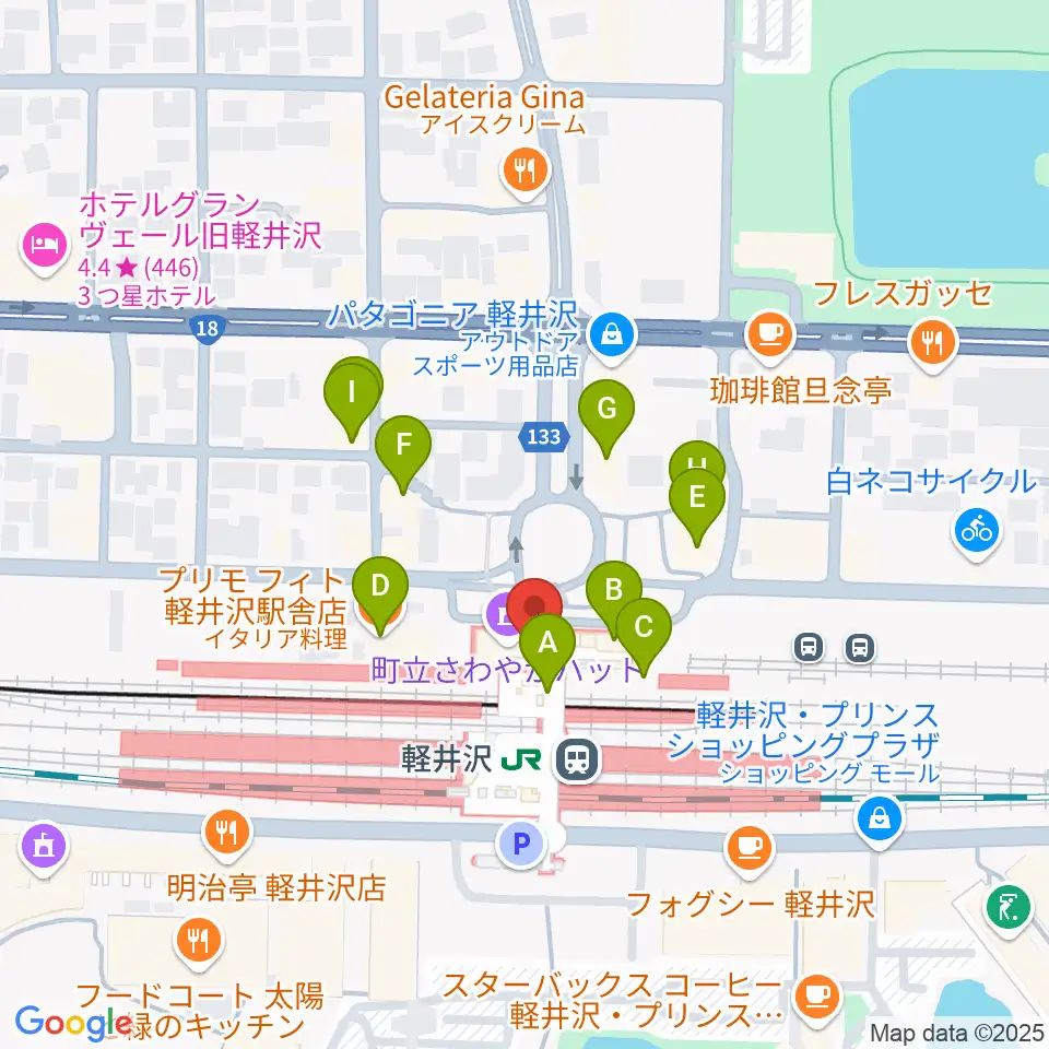 FM軽井沢周辺のファミレス・ファーストフード一覧地図