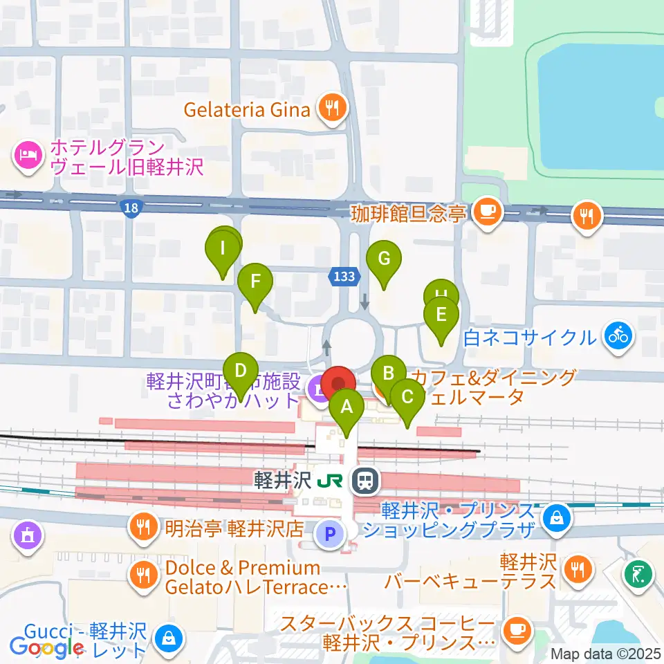 FM軽井沢周辺のファミレス・ファーストフード一覧地図