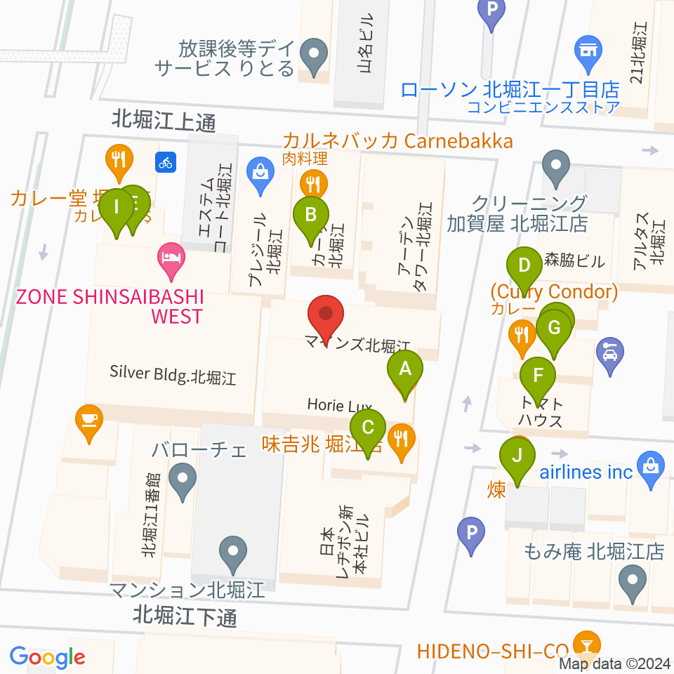 北堀江club vijon周辺のファミレス・ファーストフード一覧地図