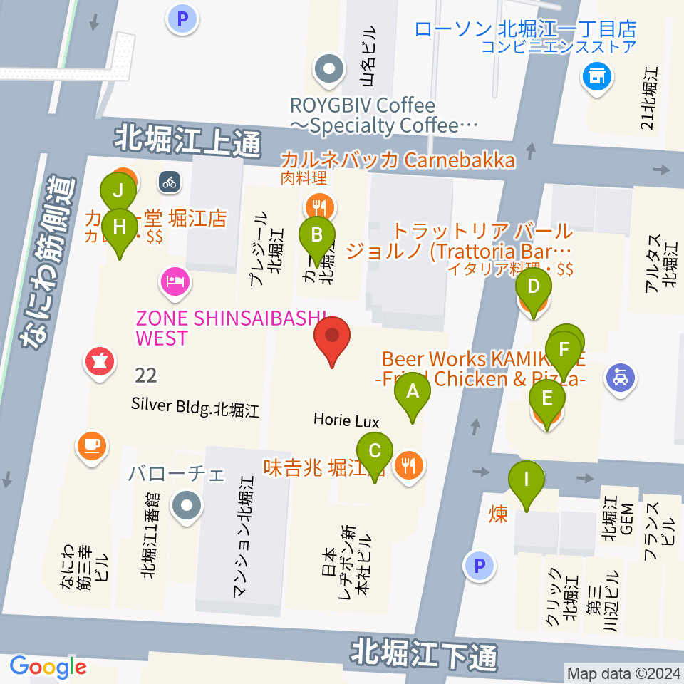 北堀江club vijon周辺のファミレス・ファーストフード一覧地図