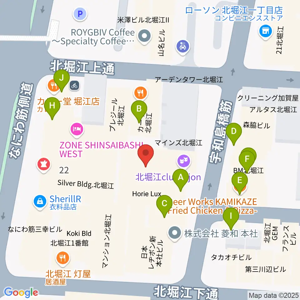 北堀江club vijon周辺のファミレス・ファーストフード一覧地図