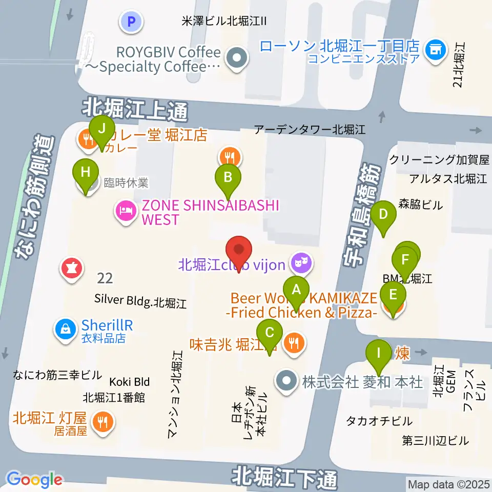 北堀江club vijon周辺のファミレス・ファーストフード一覧地図