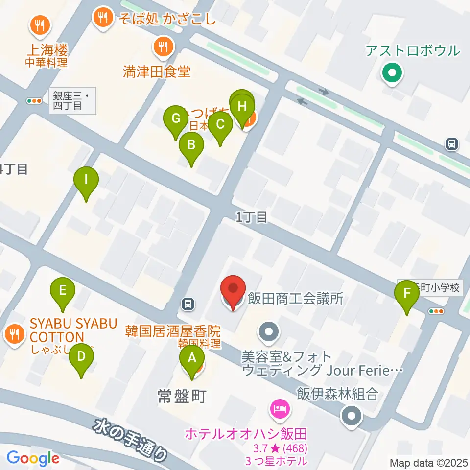 いいだFM・iステーション周辺のファミレス・ファーストフード一覧地図