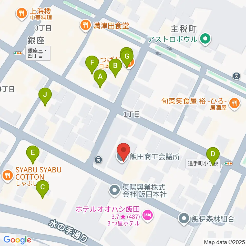 いいだFM・iステーション周辺のファミレス・ファーストフード一覧地図