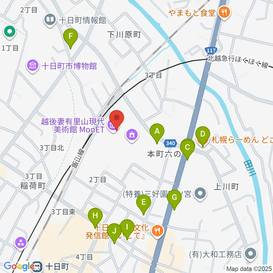 エフエムとおかまち周辺のファミレス・ファーストフード一覧地図