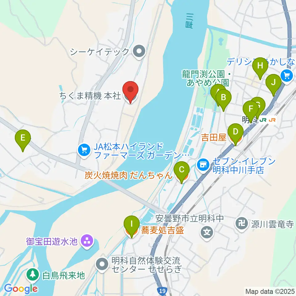 あづみ野エフエム周辺のファミレス・ファーストフード一覧地図