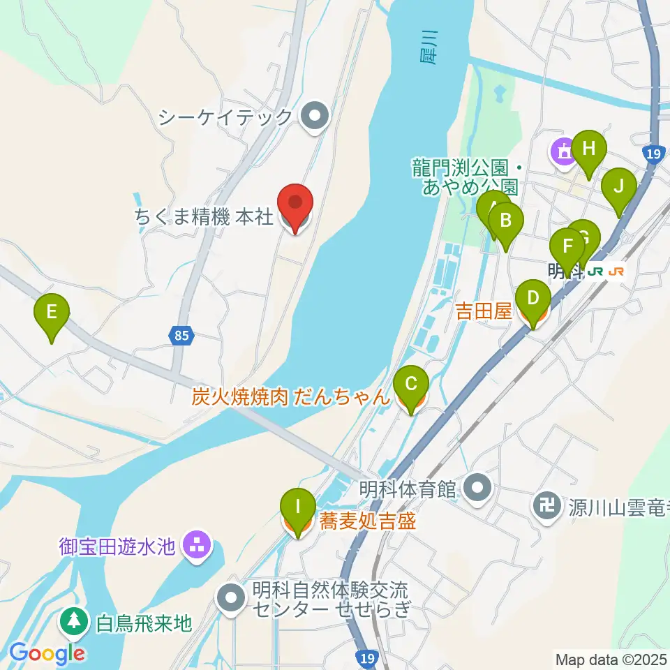 あづみ野エフエム周辺のファミレス・ファーストフード一覧地図