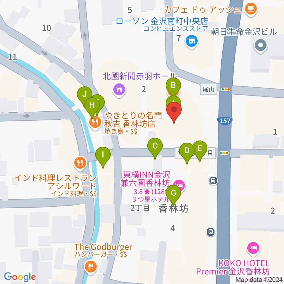 ラジオかなざわ周辺のファミレス・ファーストフード一覧地図