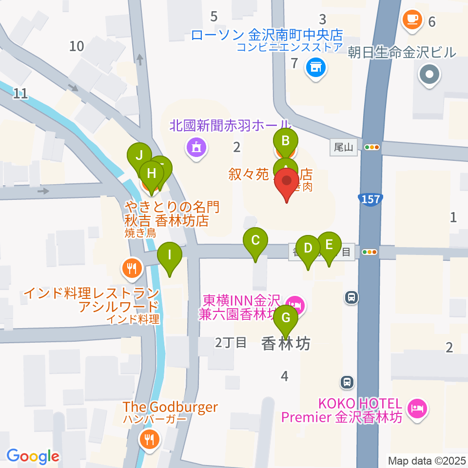 ラジオかなざわ周辺のファミレス・ファーストフード一覧地図