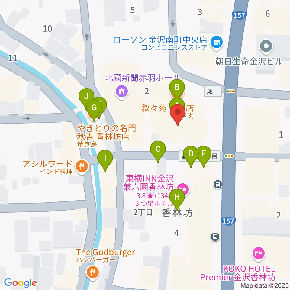 ラジオかなざわ周辺のファミレス・ファーストフード一覧地図
