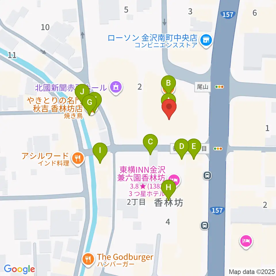 ラジオかなざわ周辺のファミレス・ファーストフード一覧地図
