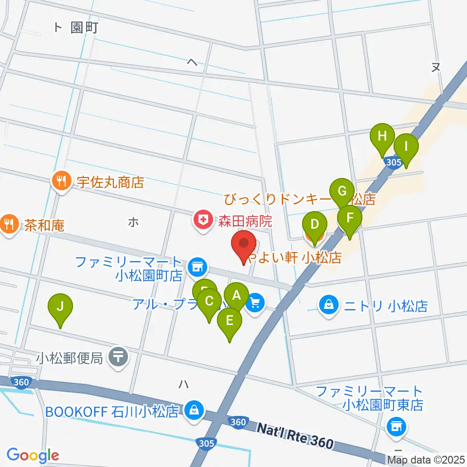 ラジオこまつ周辺のファミレス・ファーストフード一覧地図