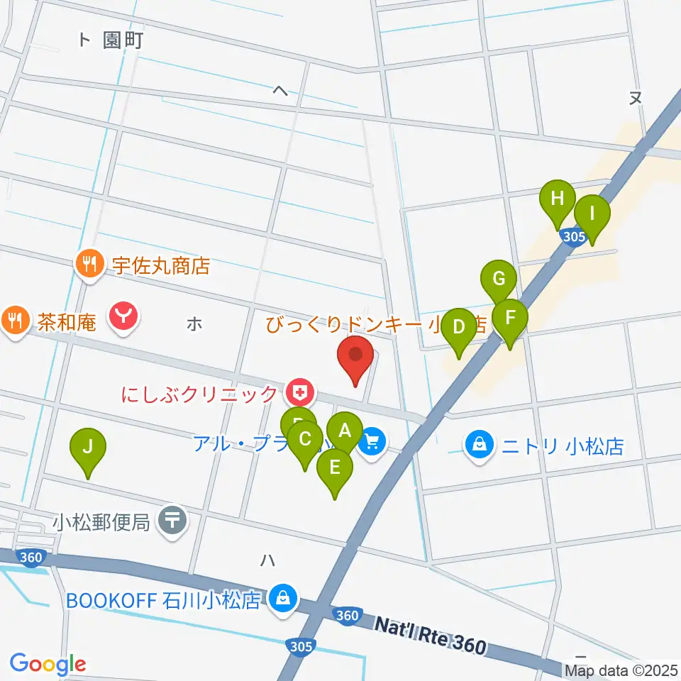 ラジオこまつ周辺のファミレス・ファーストフード一覧地図