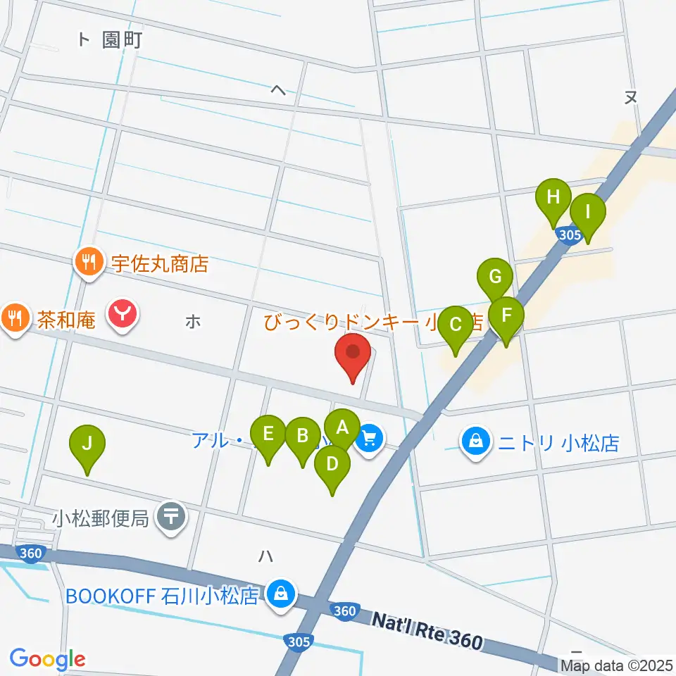 ラジオこまつ周辺のファミレス・ファーストフード一覧地図