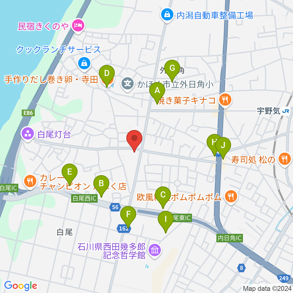 FMかほく周辺のファミレス・ファーストフード一覧地図