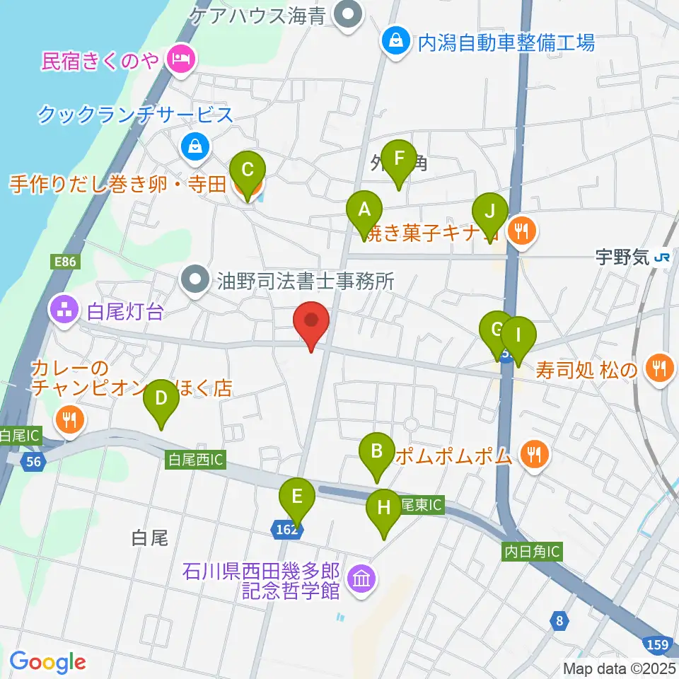 FMかほく周辺のファミレス・ファーストフード一覧地図