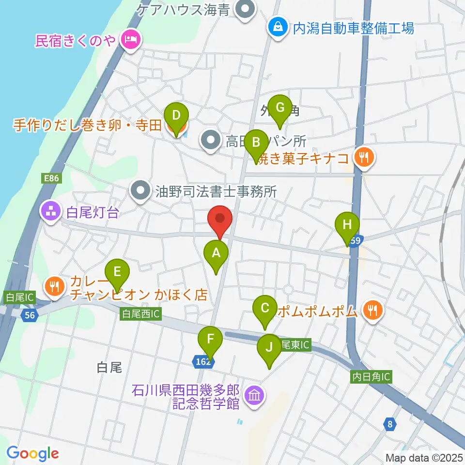 FMかほく周辺のファミレス・ファーストフード一覧地図