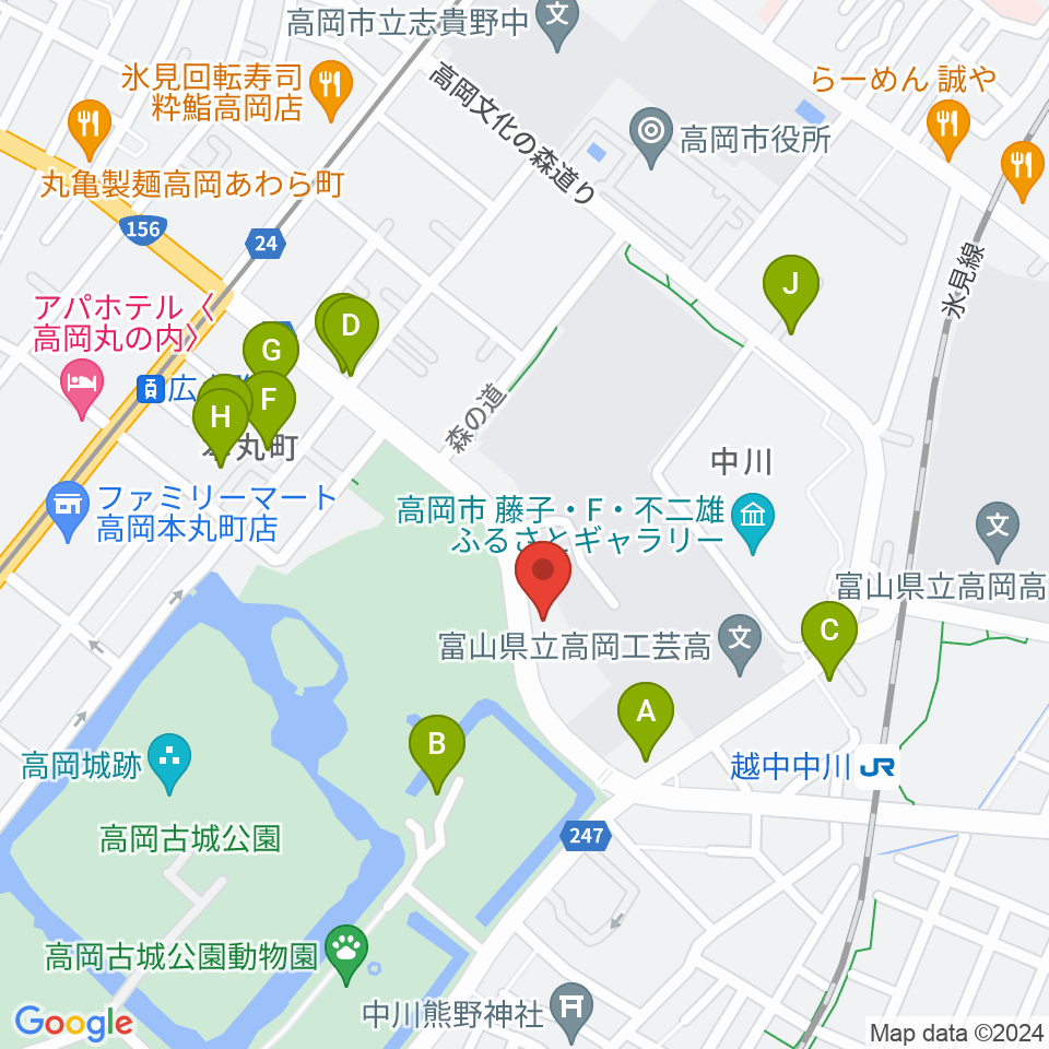 ラジオたかおか周辺のファミレス・ファーストフード一覧地図