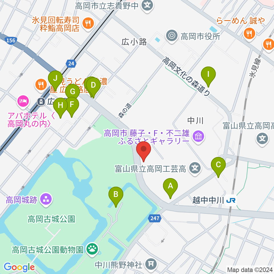 ラジオたかおか周辺のファミレス・ファーストフード一覧地図